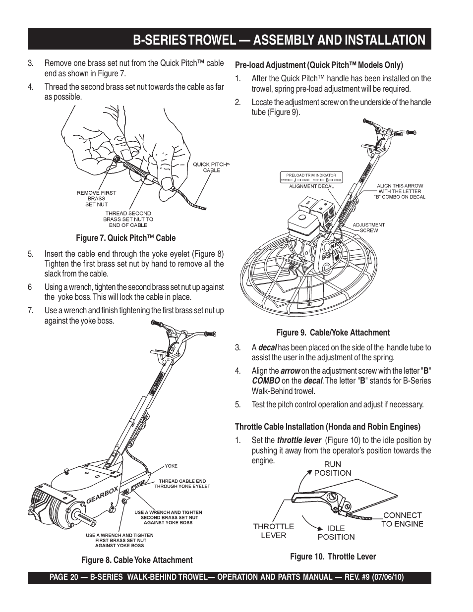 B-series trowel — assembly and installation | Multiquip B-SERIES User Manual | Page 20 / 124