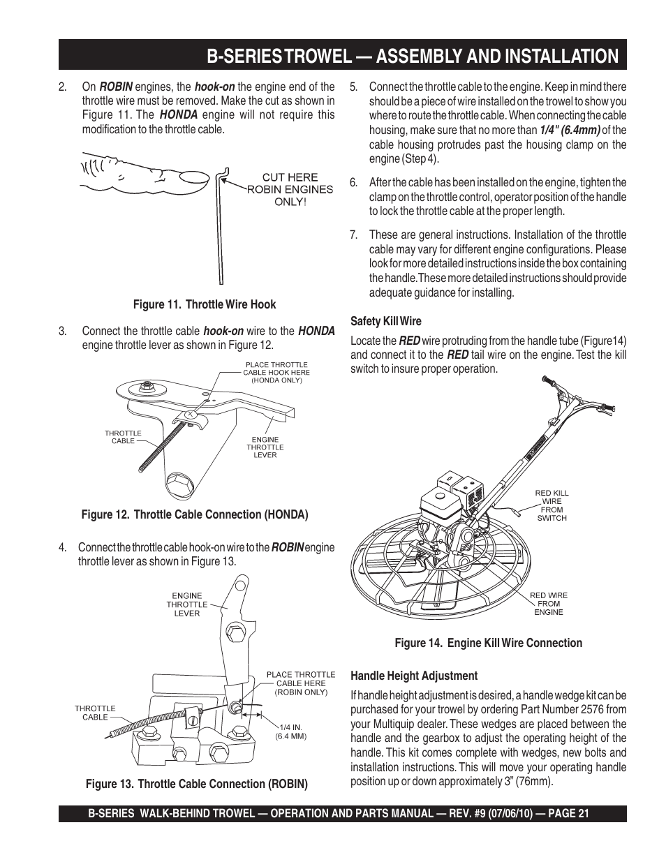 B-series trowel — assembly and installation | Multiquip B-SERIES User Manual | Page 21 / 124