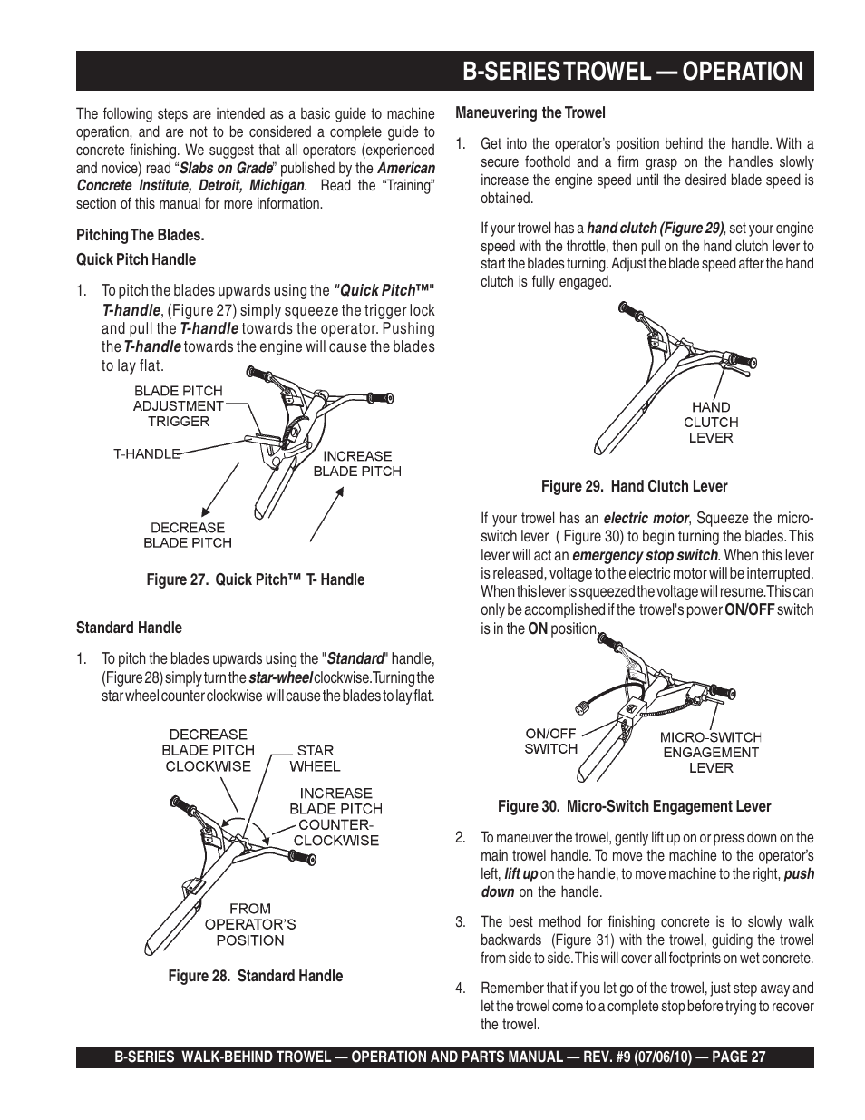 B-series trowel — operation | Multiquip B-SERIES User Manual | Page 27 / 124