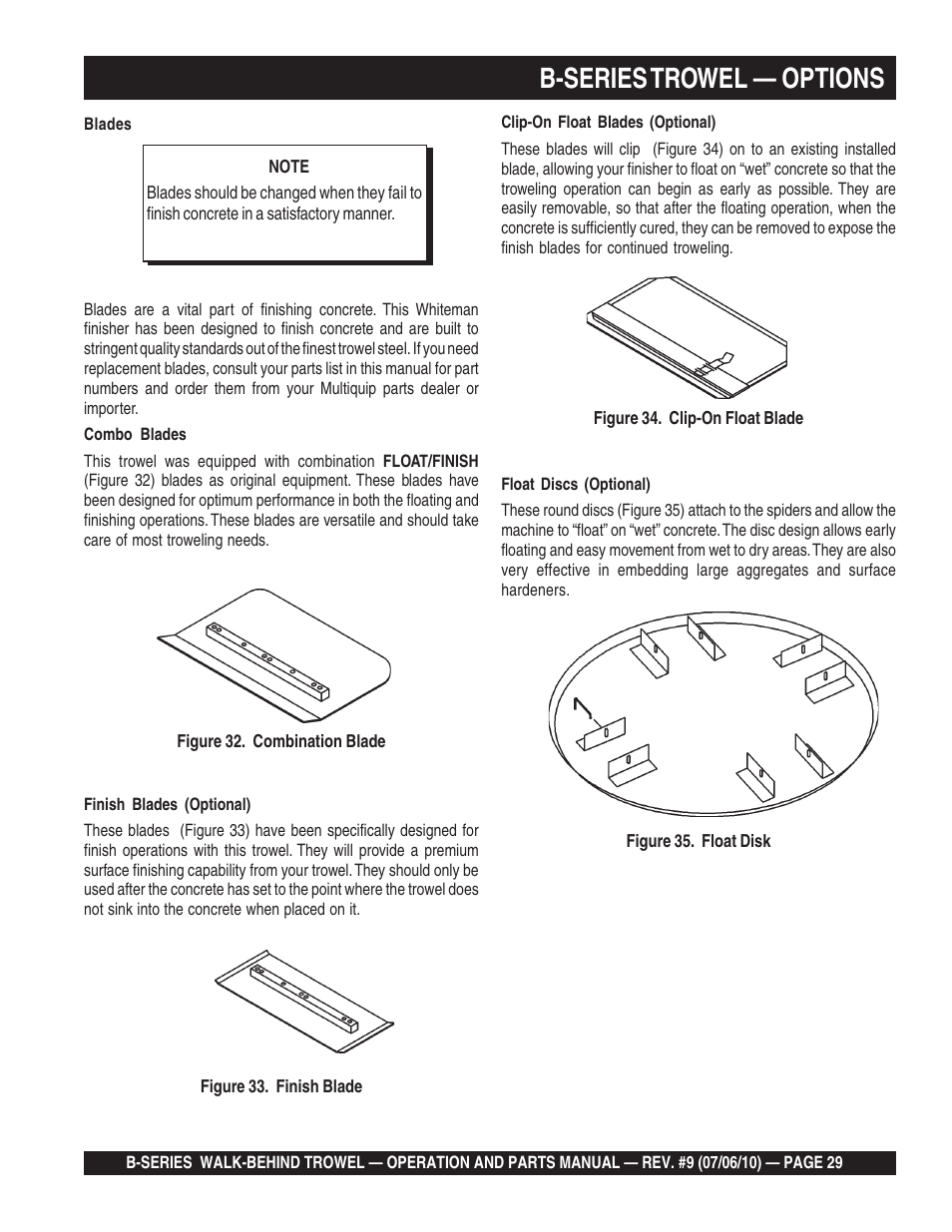 B-series trowel — options | Multiquip B-SERIES User Manual | Page 29 / 124