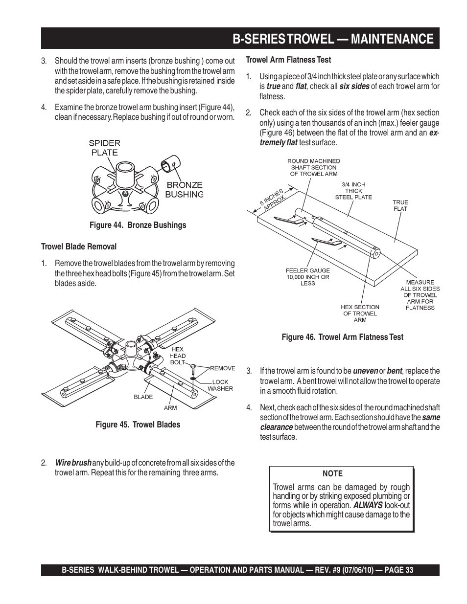 B-series trowel — maintenance | Multiquip B-SERIES User Manual | Page 33 / 124