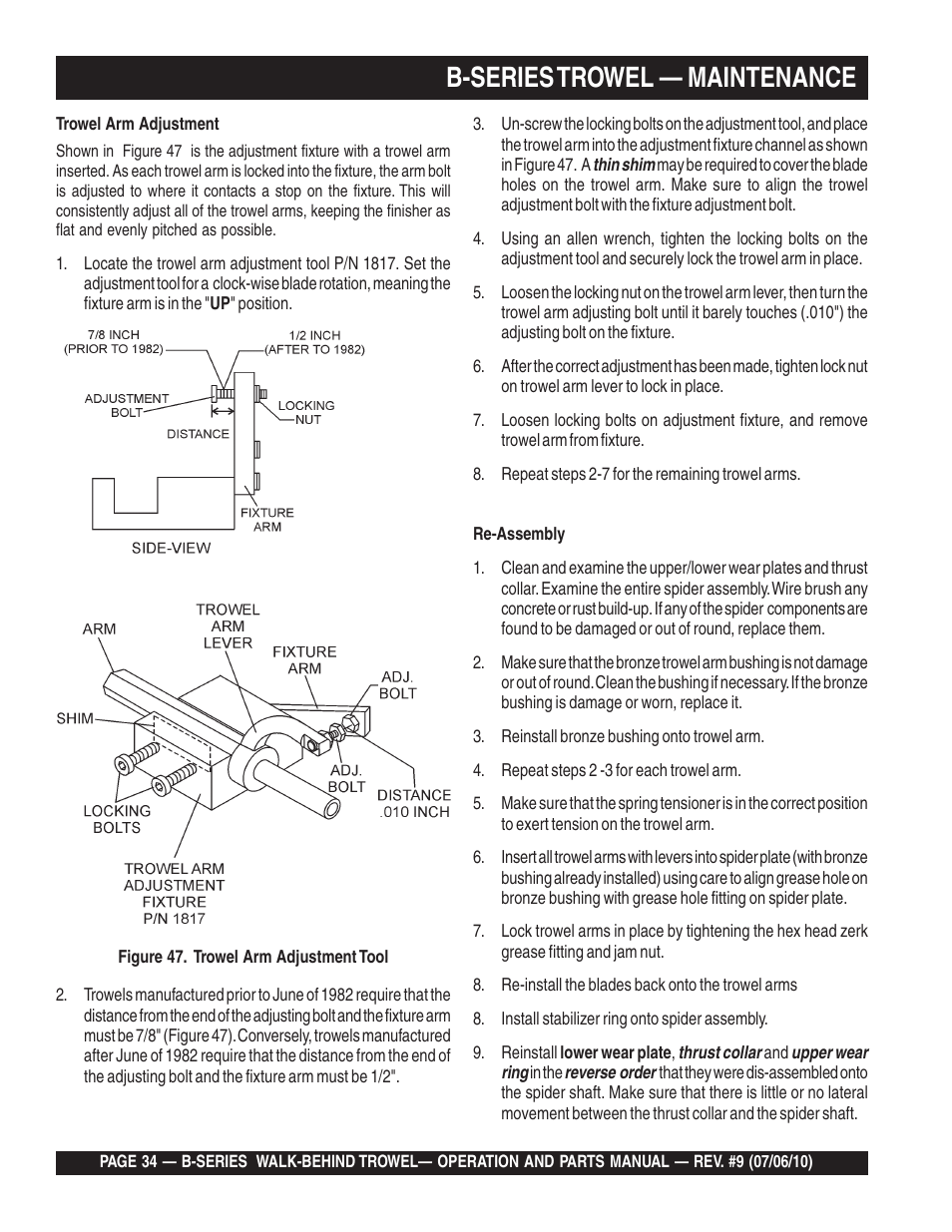 B-series trowel — maintenance | Multiquip B-SERIES User Manual | Page 34 / 124