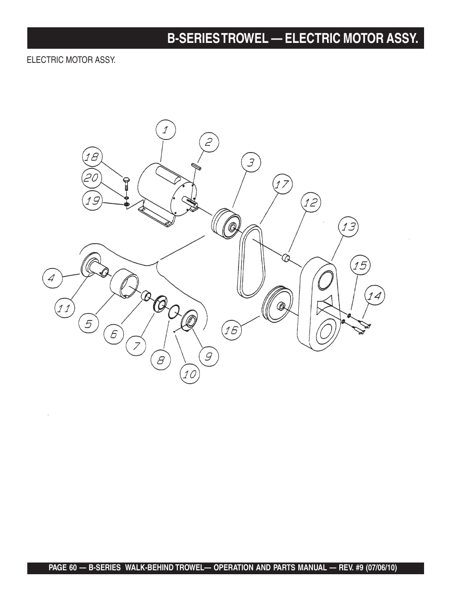 B-series trowel — electric motor assy | Multiquip B-SERIES User Manual | Page 60 / 124