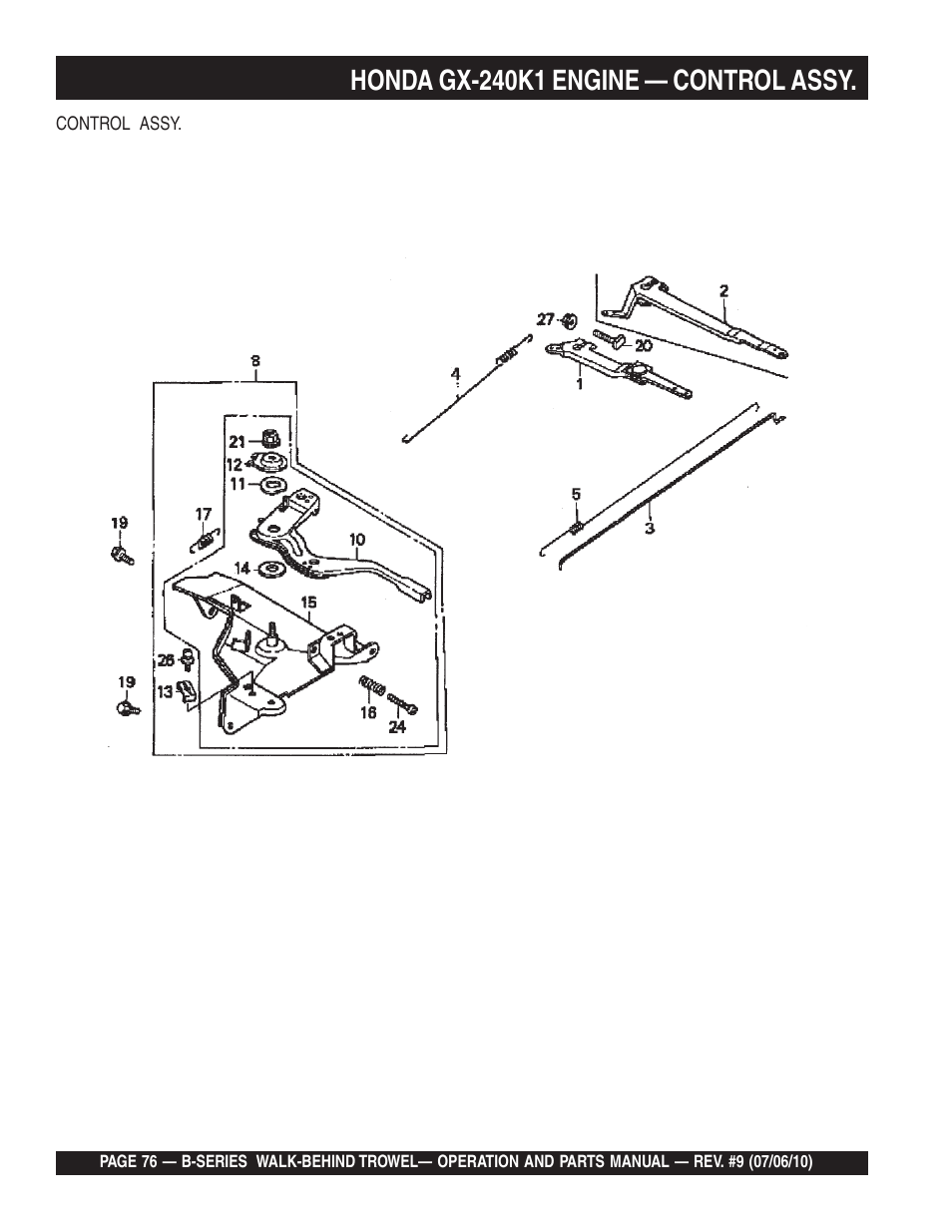 Honda gx-240k1 engine — control assy | Multiquip B-SERIES User Manual | Page 76 / 124