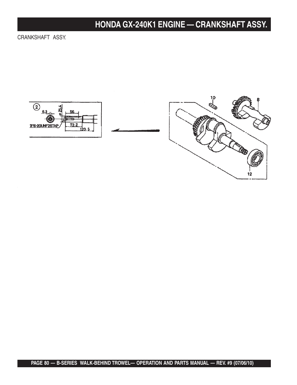 Honda gx-240k1 engine — crankshaft assy | Multiquip B-SERIES User Manual | Page 80 / 124