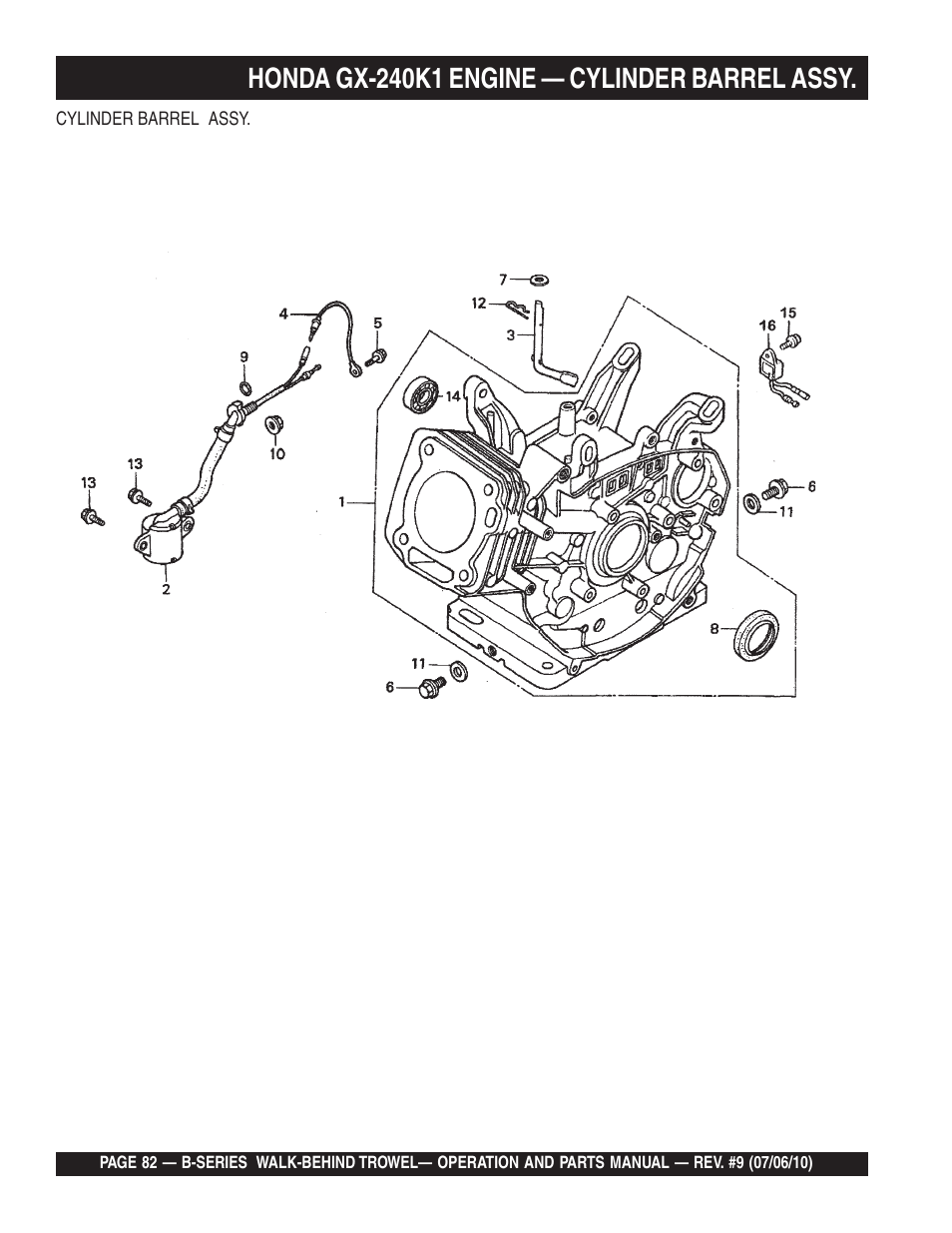 Honda gx-240k1 engine — cylinder barrel assy | Multiquip B-SERIES User Manual | Page 82 / 124