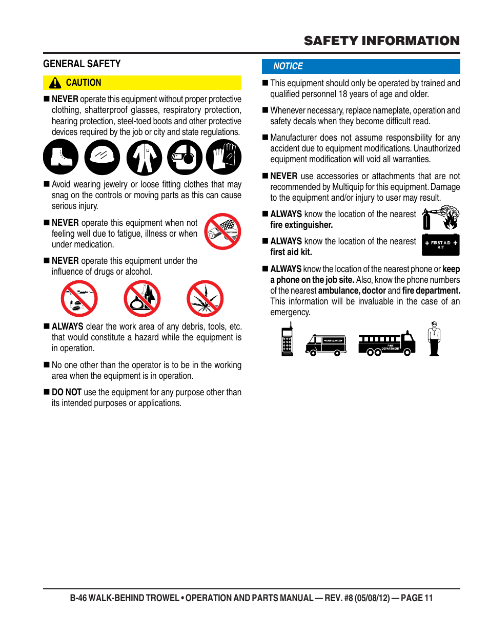 Safety information | Multiquip B46-SERIES User Manual | Page 11 / 70