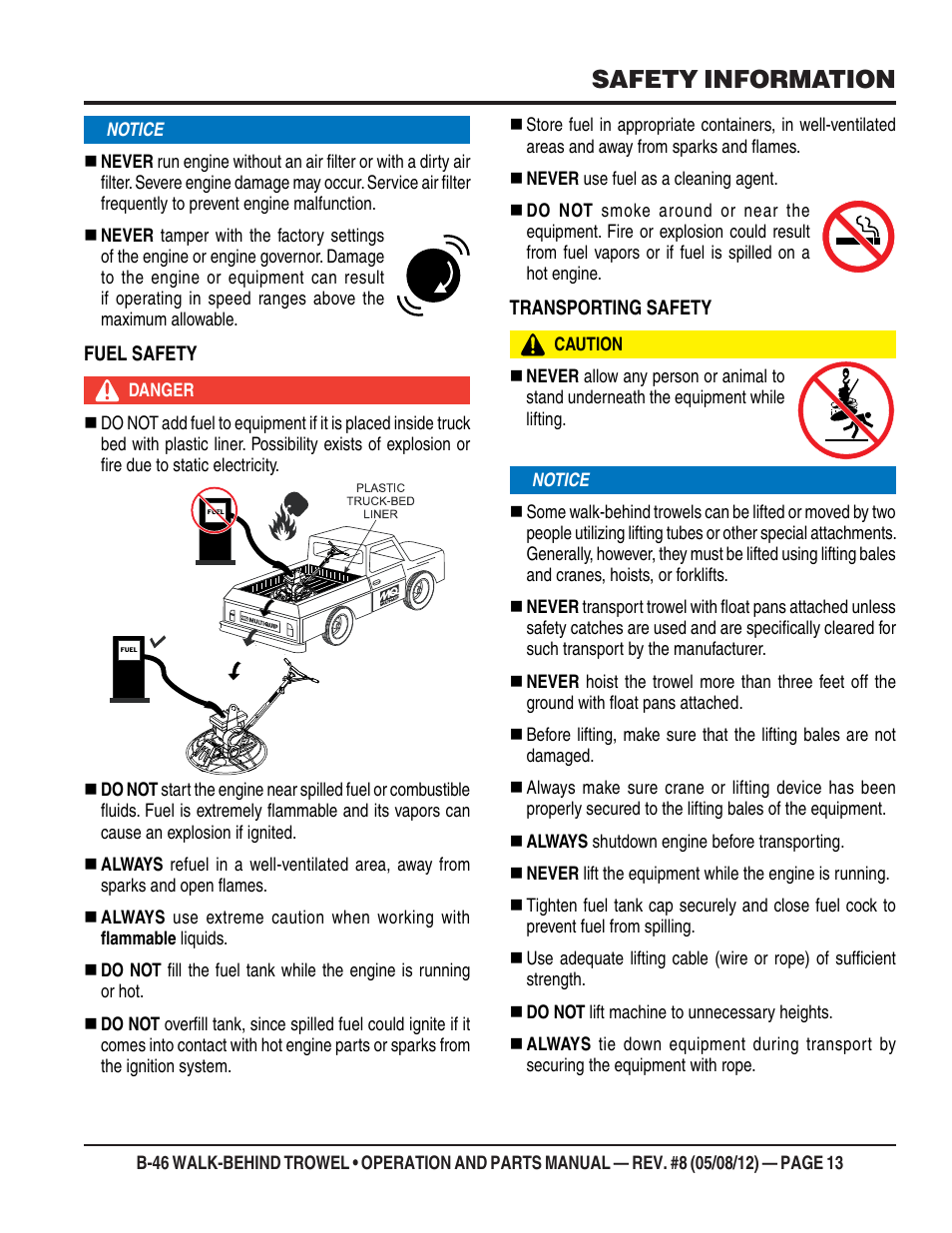 Safety information | Multiquip B46-SERIES User Manual | Page 13 / 70