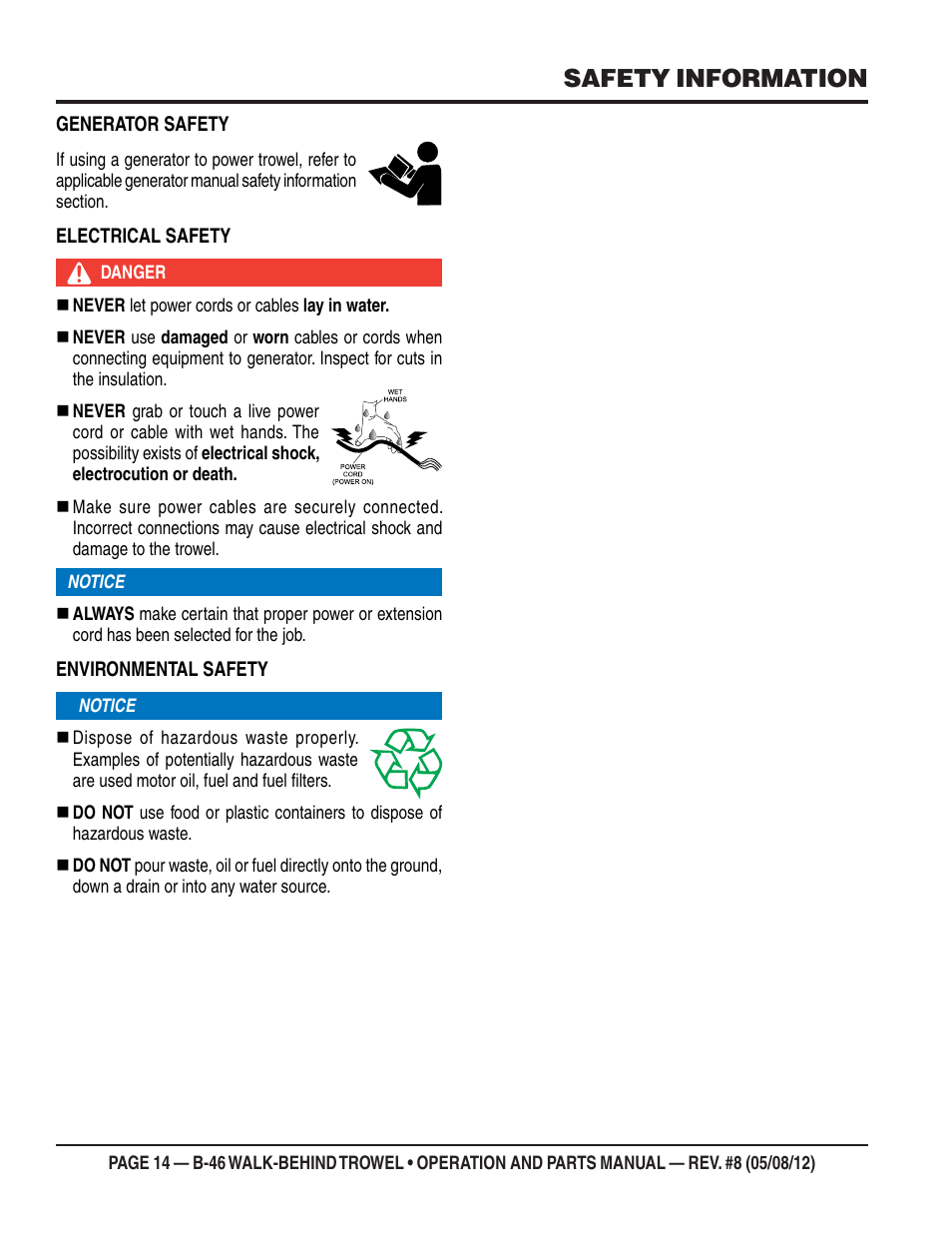 Safety information | Multiquip B46-SERIES User Manual | Page 14 / 70