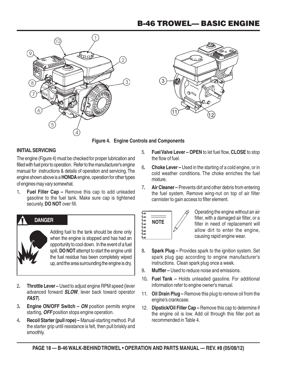 B-46 trowel— basic engine | Multiquip B46-SERIES User Manual | Page 18 / 70