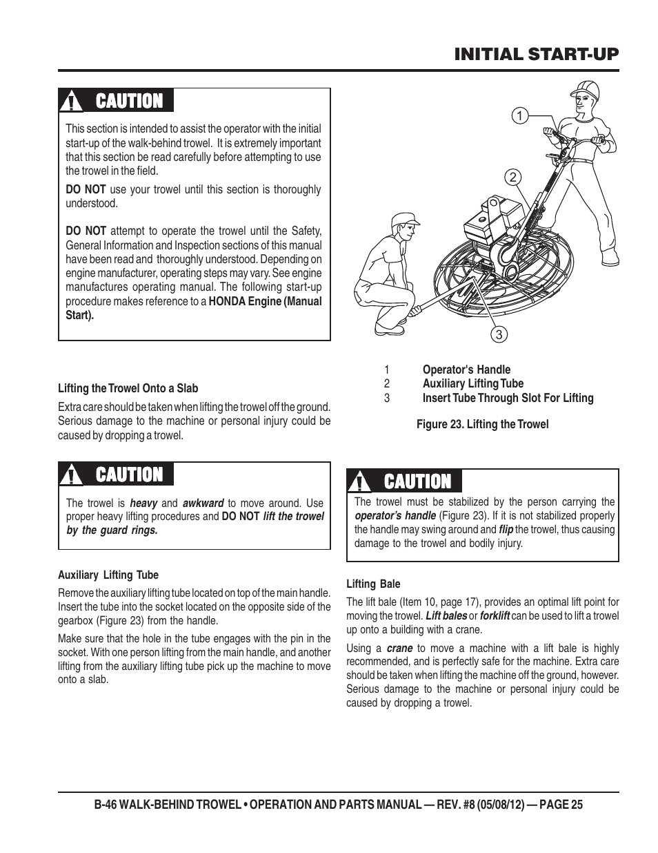 Caution, Initial start-up | Multiquip B46-SERIES User Manual | Page 25 / 70