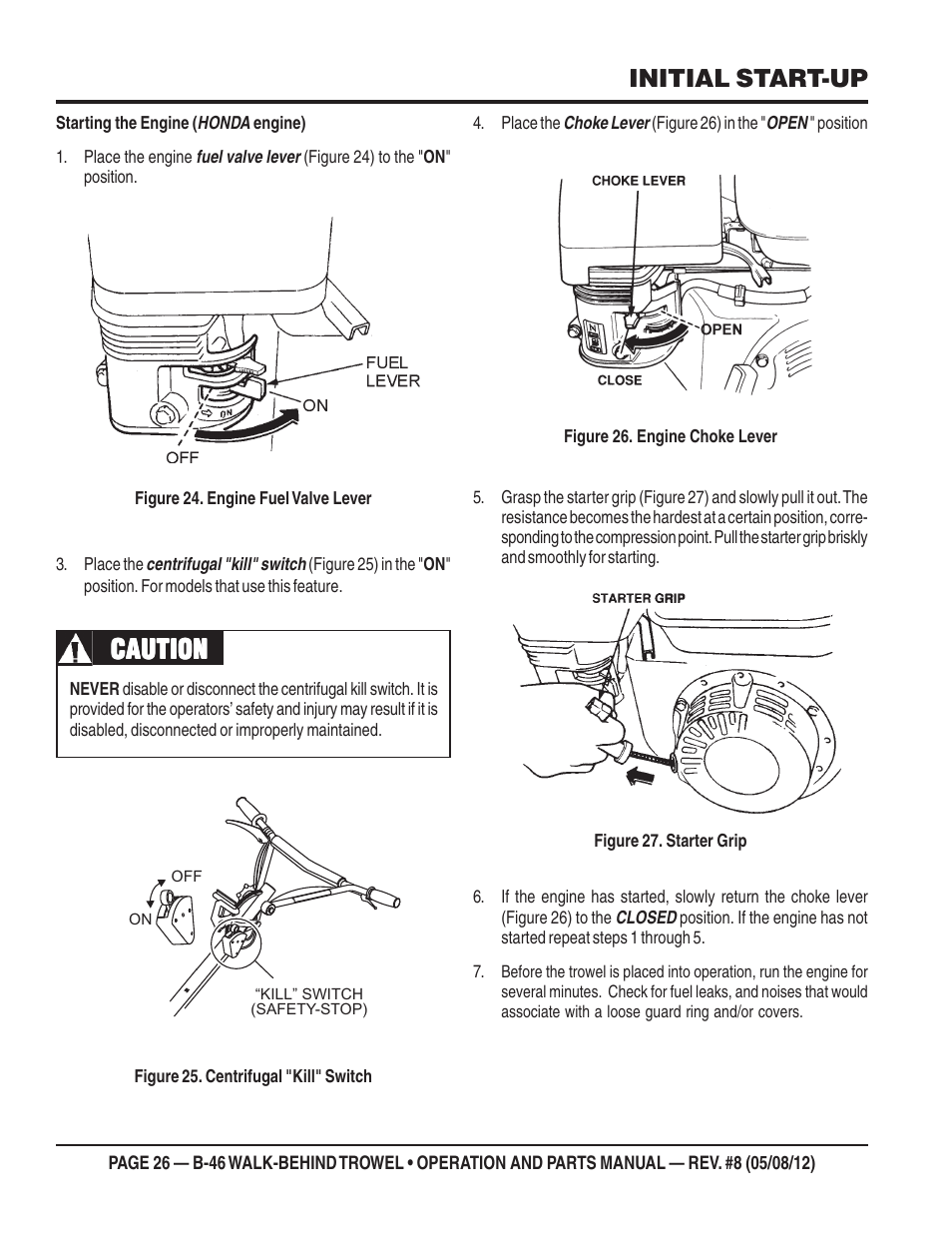 Caution, Initial start-up | Multiquip B46-SERIES User Manual | Page 26 / 70