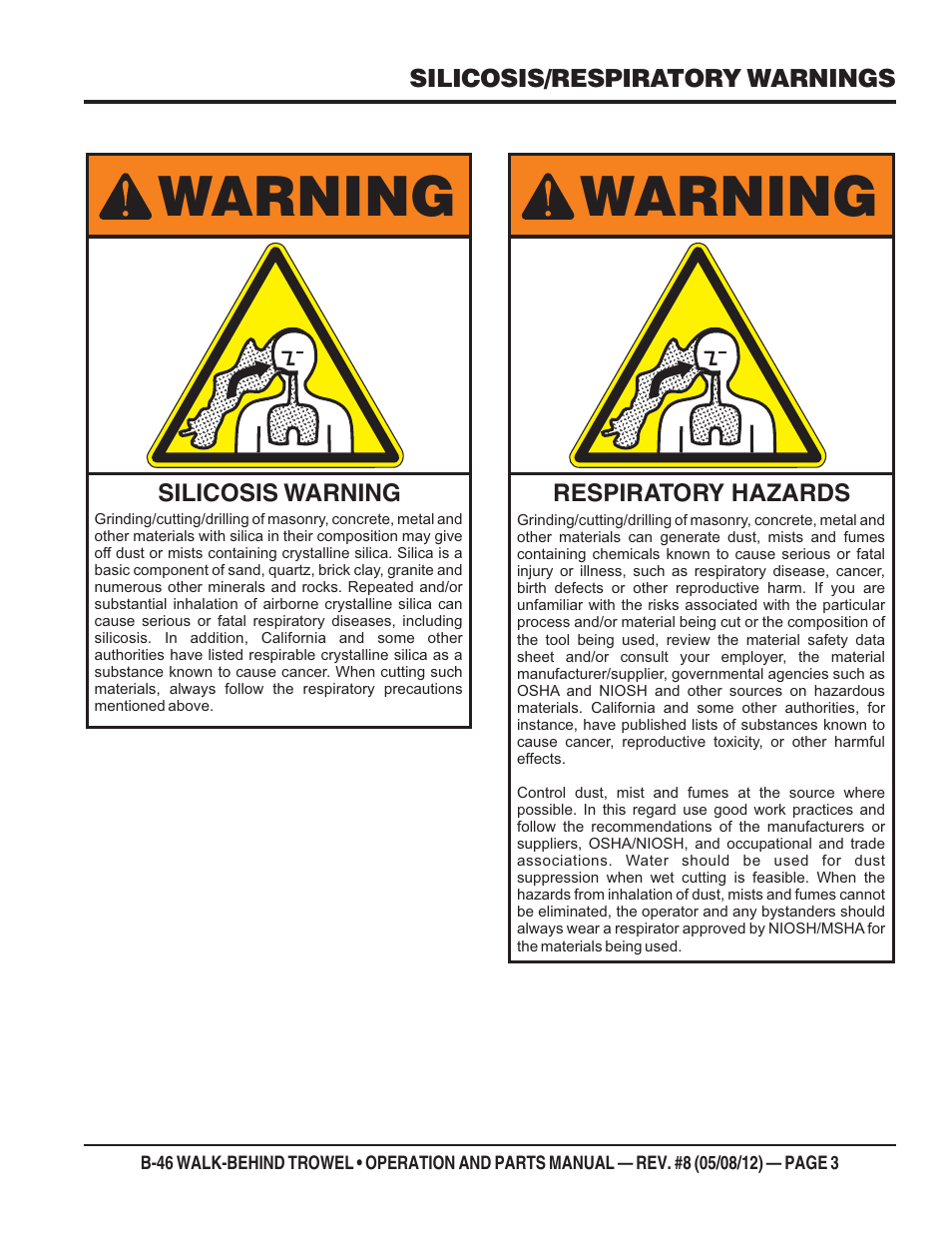 Warning | Multiquip B46-SERIES User Manual | Page 3 / 70