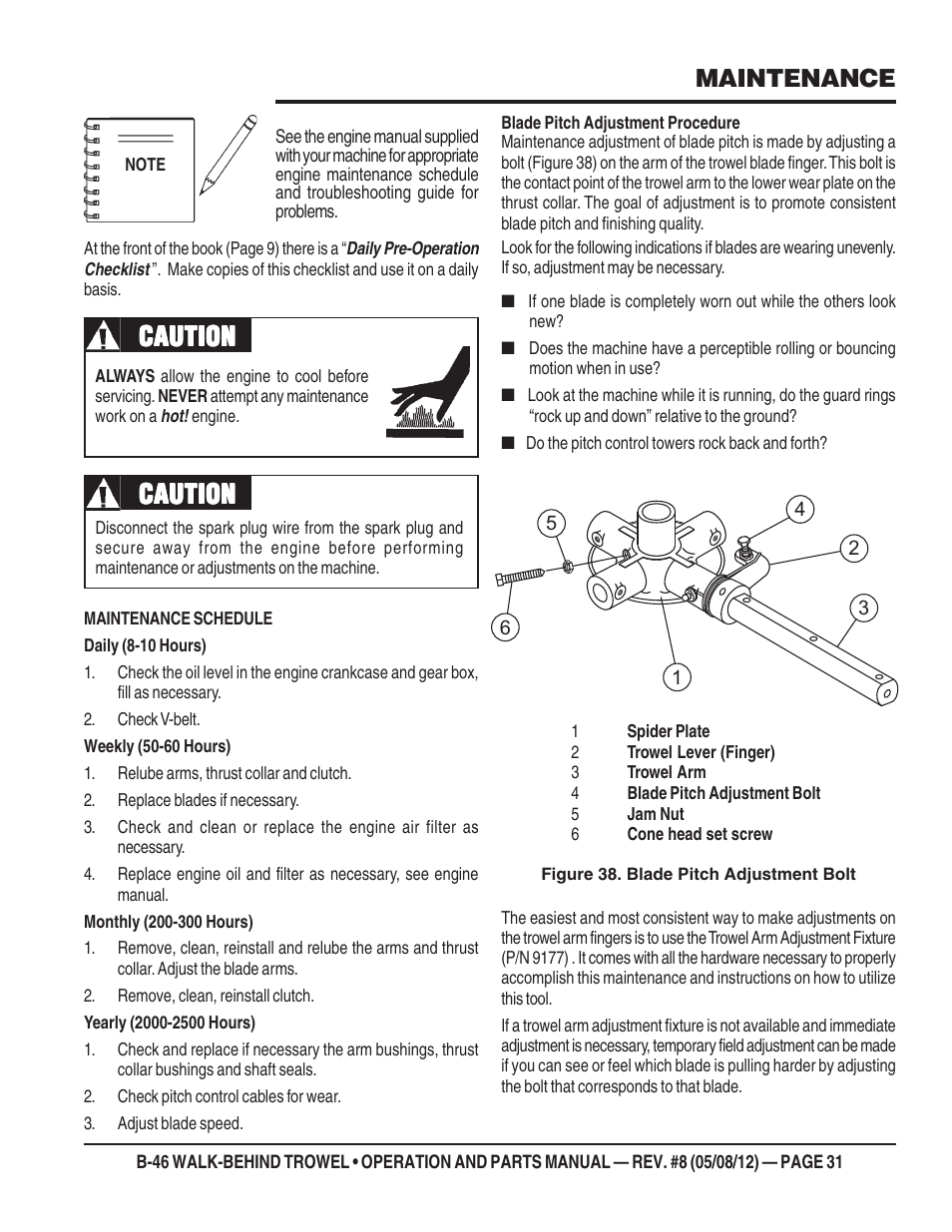 Caution, Maintenance | Multiquip B46-SERIES User Manual | Page 31 / 70