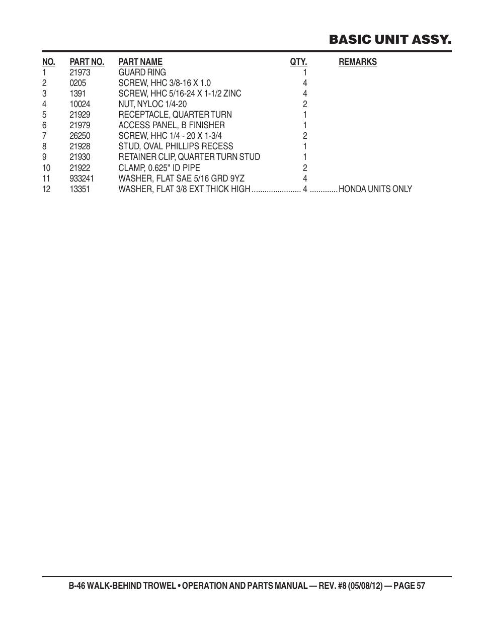 Basic unit assy | Multiquip B46-SERIES User Manual | Page 57 / 70