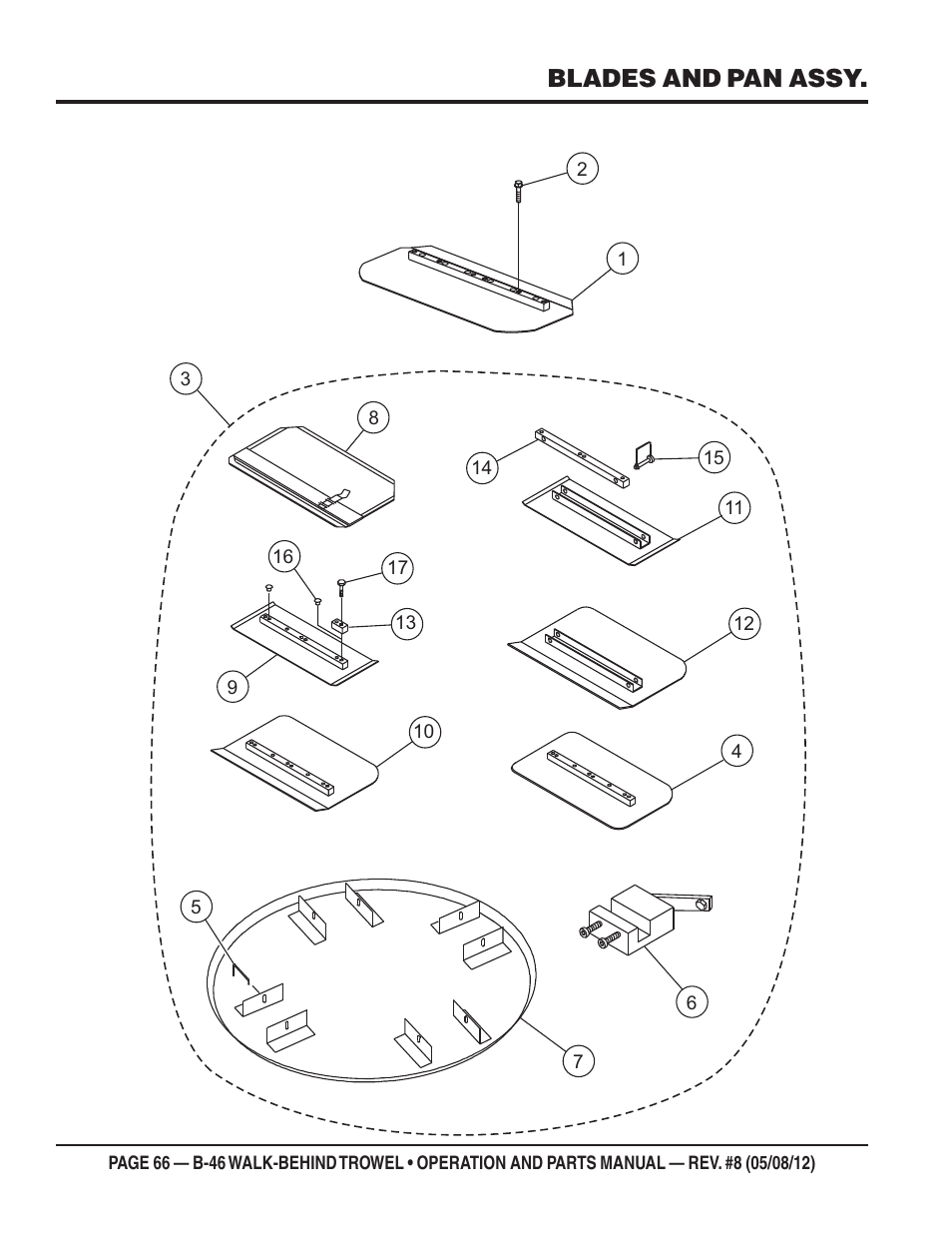 Blades and pan assy | Multiquip B46-SERIES User Manual | Page 66 / 70
