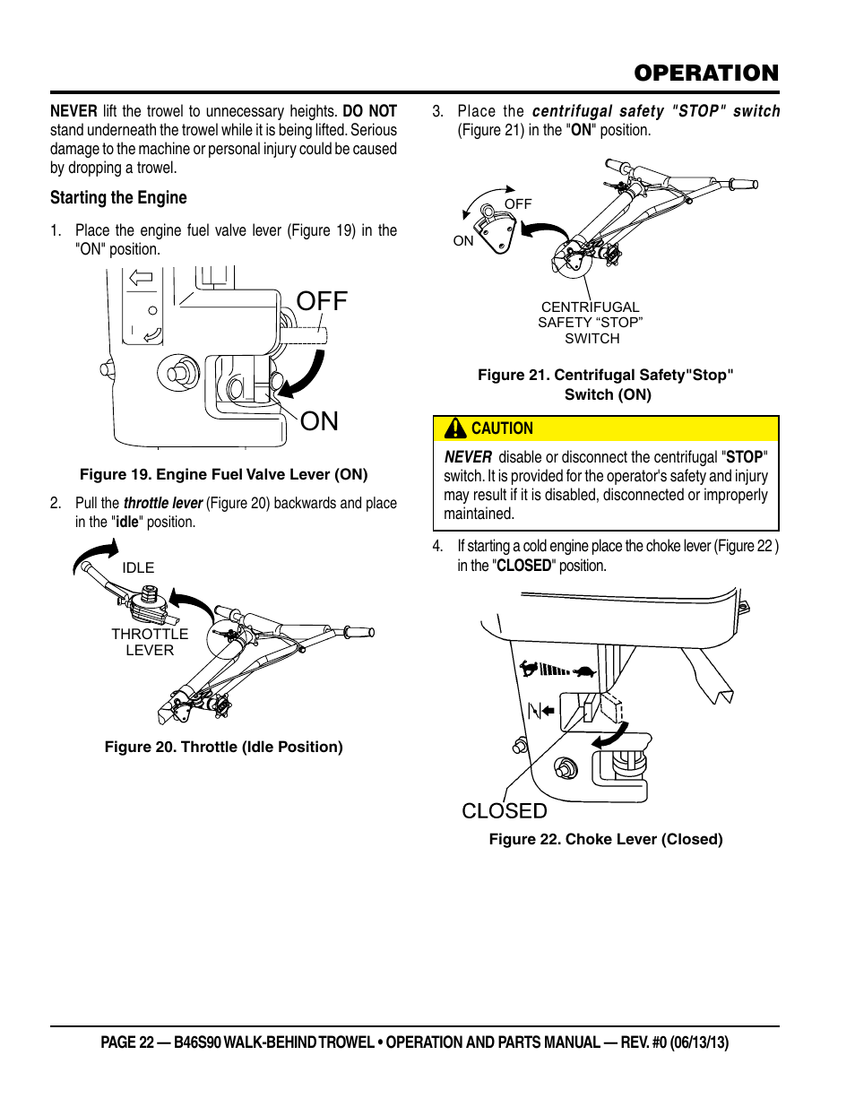 Off on, Operation | Multiquip B46S90 User Manual | Page 22 / 88
