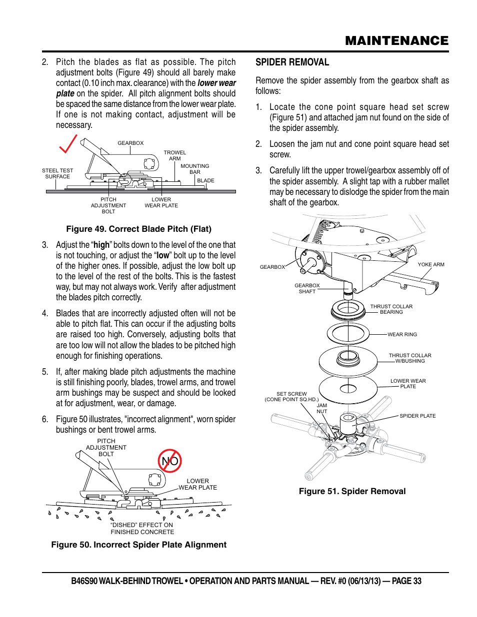 Maintenance, Spider removal | Multiquip B46S90 User Manual | Page 33 / 88