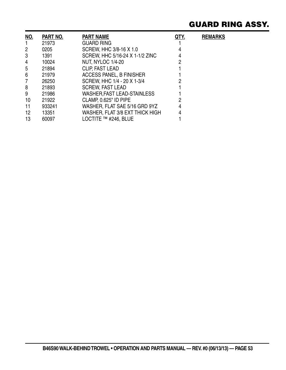 Guard ring assy | Multiquip B46S90 User Manual | Page 53 / 88