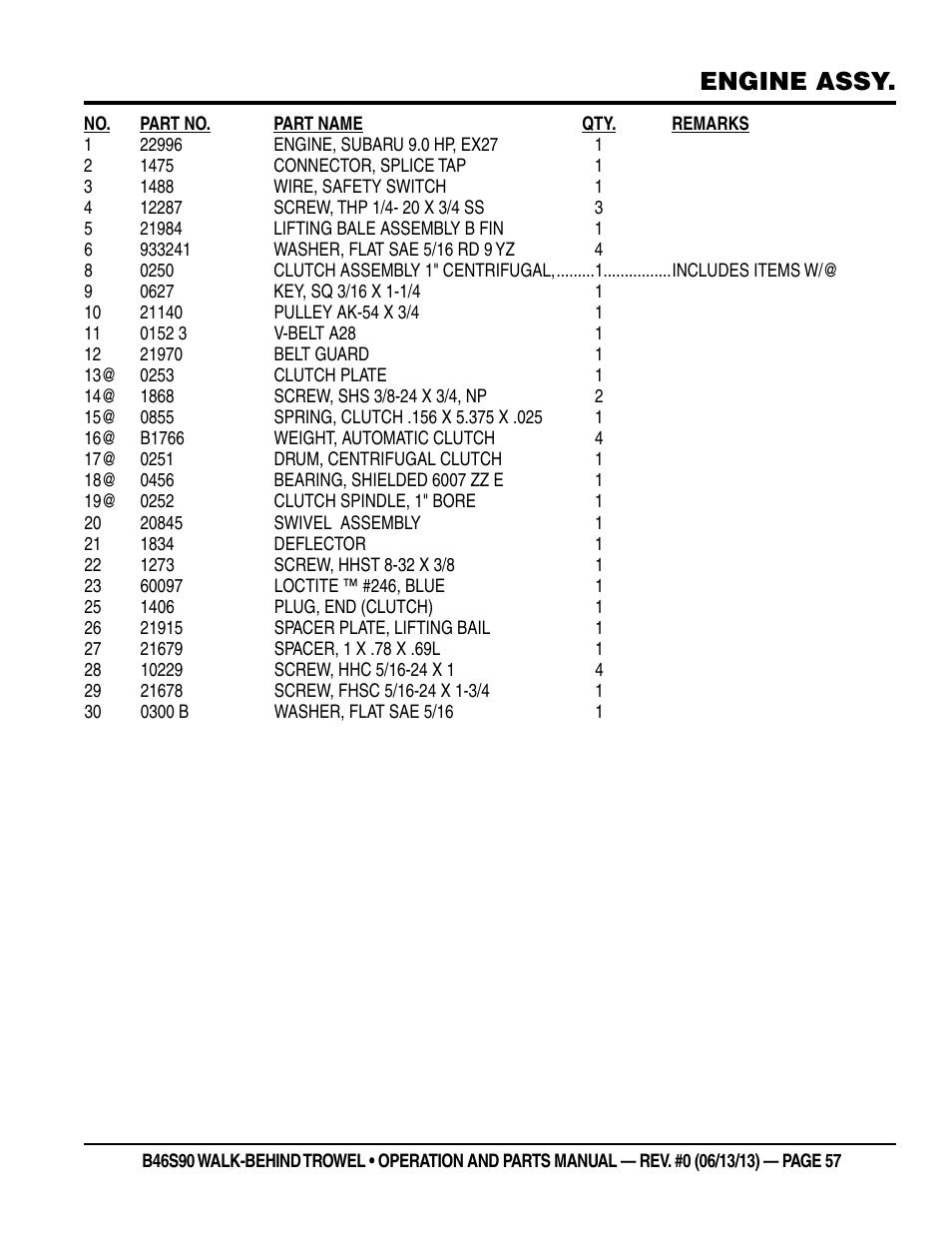 Engine assy | Multiquip B46S90 User Manual | Page 57 / 88
