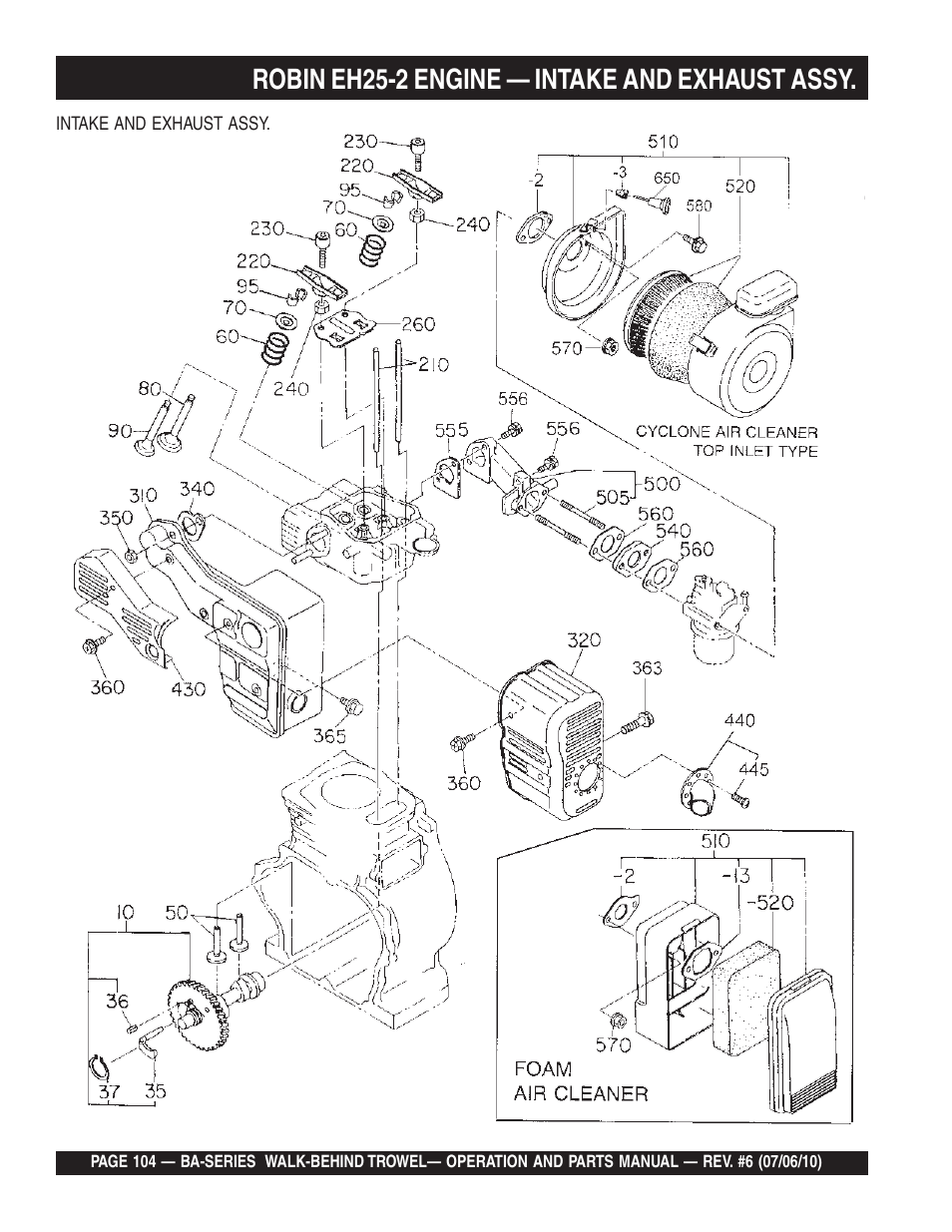 Robin eh25-2 engine — intake and exhaust assy | Multiquip BA-SERIES User Manual | Page 104 / 120
