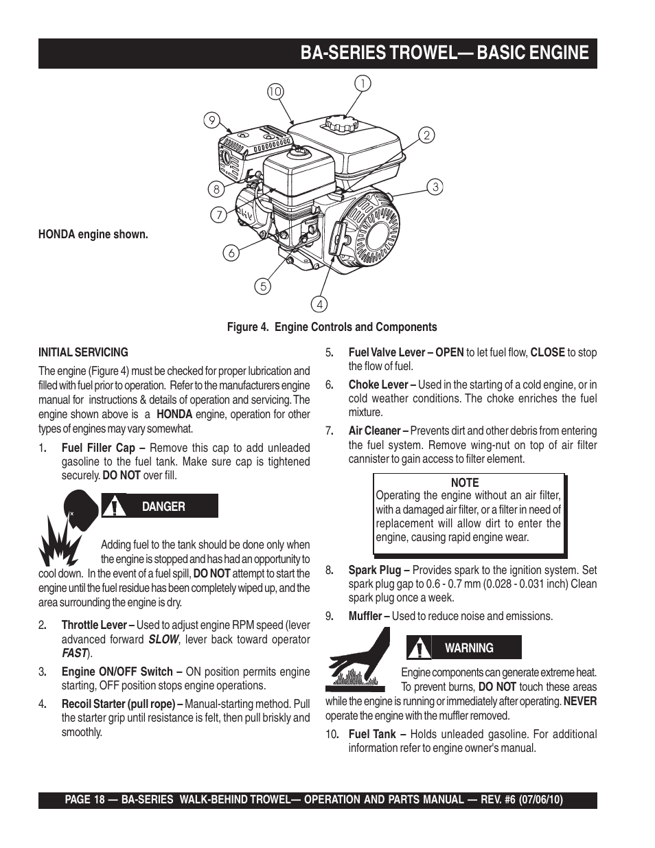 Ba-series trowel— basic engine | Multiquip BA-SERIES User Manual | Page 18 / 120