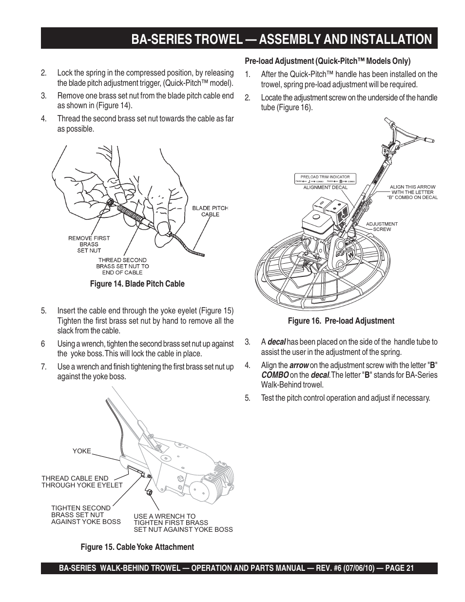 Ba-series trowel — assembly and installation | Multiquip BA-SERIES User Manual | Page 21 / 120