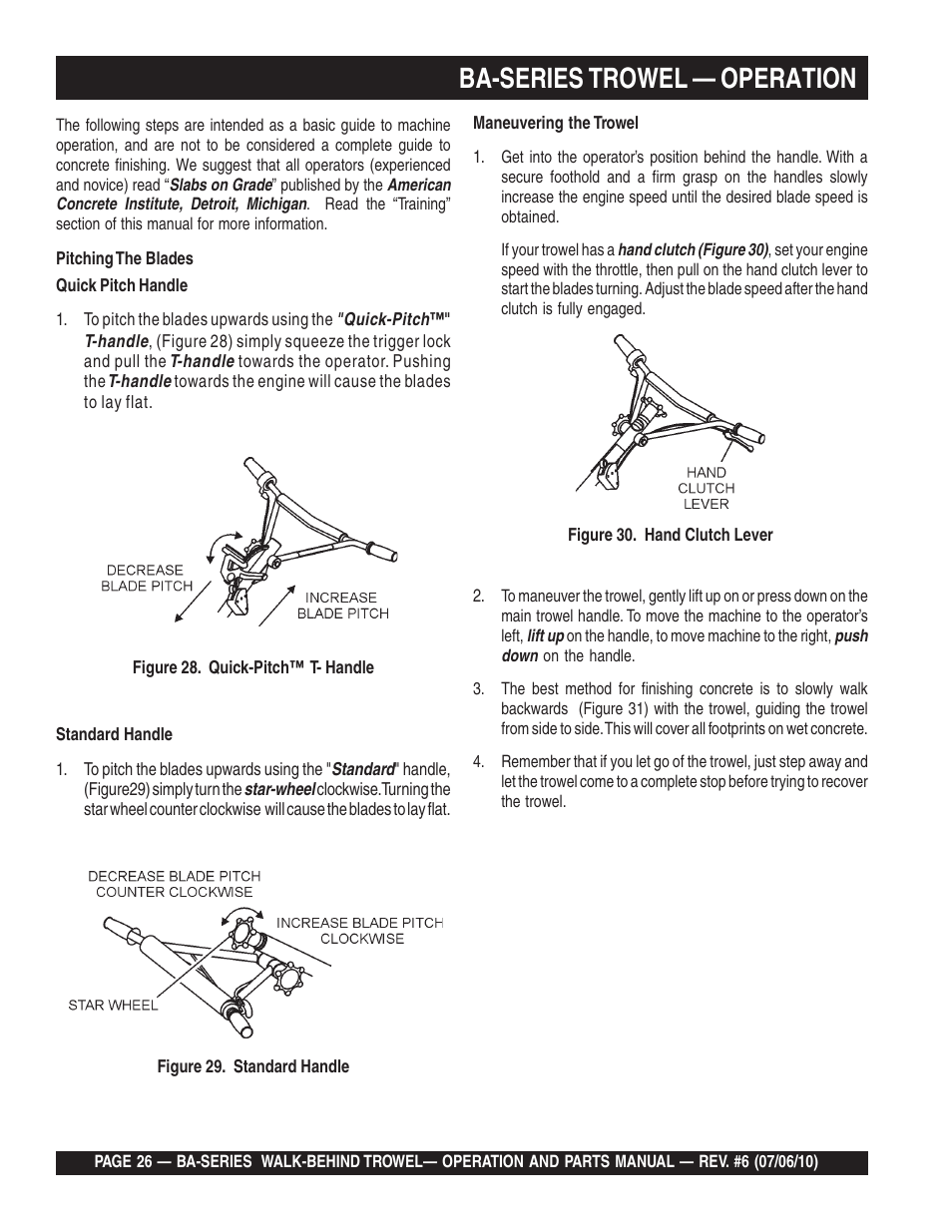 Ba-series trowel — operation | Multiquip BA-SERIES User Manual | Page 26 / 120
