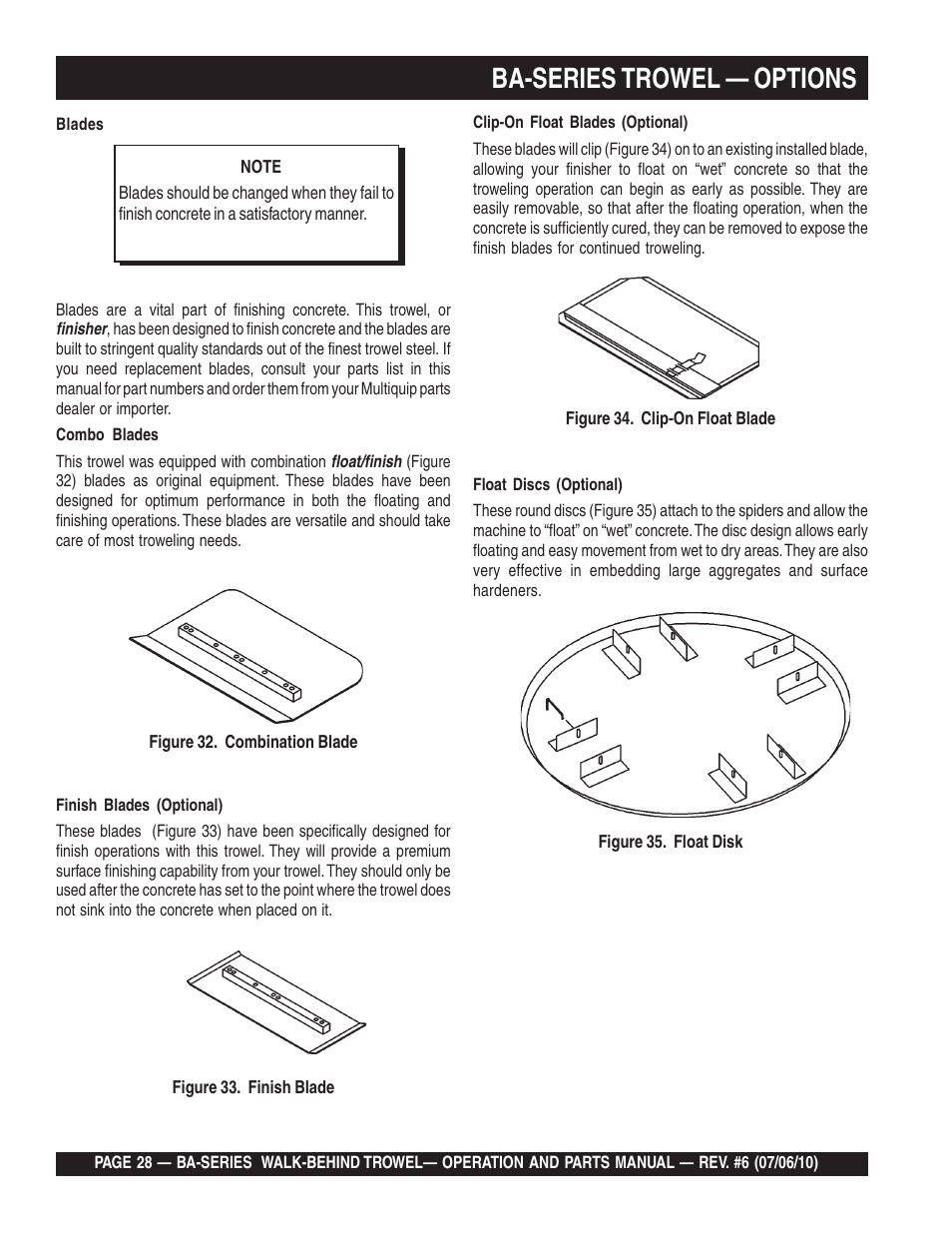 Ba-series trowel — options | Multiquip BA-SERIES User Manual | Page 28 / 120
