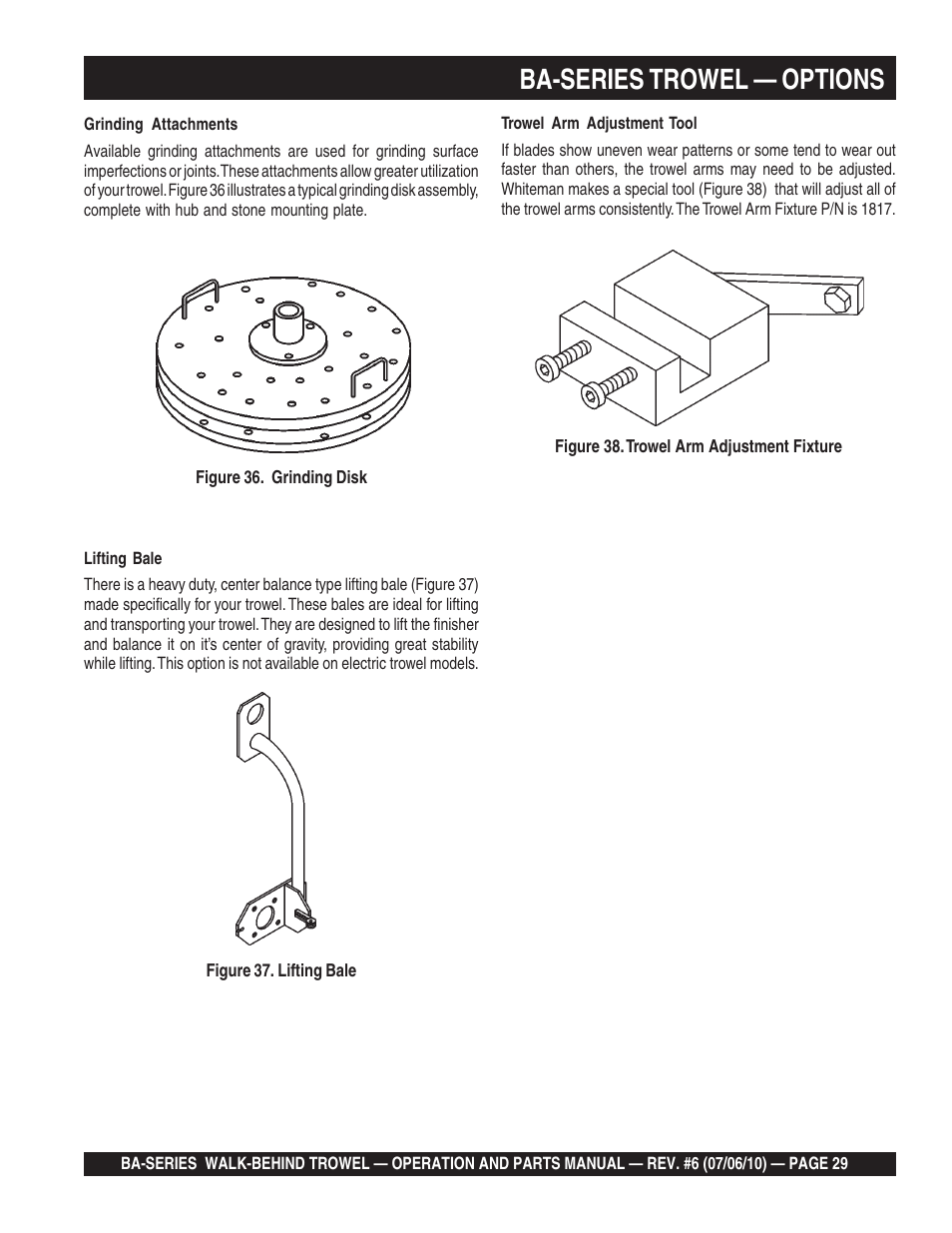 Ba-series trowel — options | Multiquip BA-SERIES User Manual | Page 29 / 120