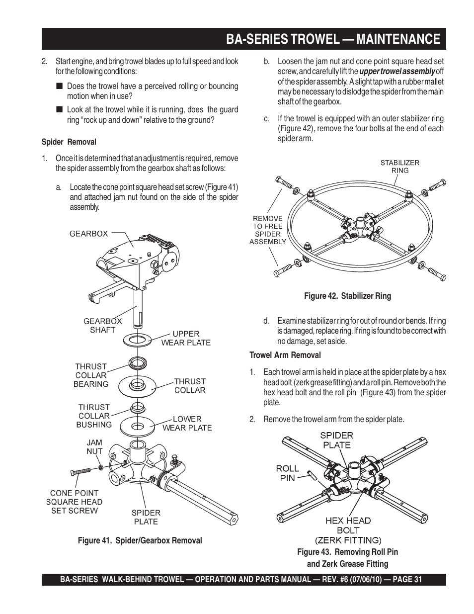 Ba-series trowel — maintenance | Multiquip BA-SERIES User Manual | Page 31 / 120