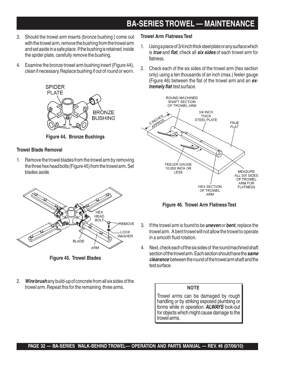 Ba-series trowel — maintenance | Multiquip BA-SERIES User Manual | Page 32 / 120