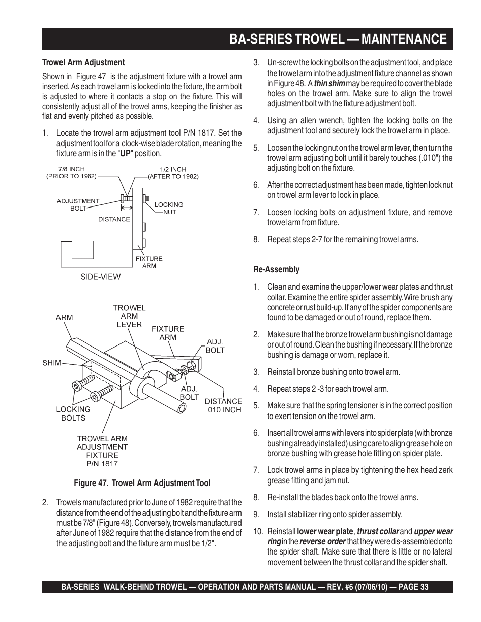 Ba-series trowel — maintenance | Multiquip BA-SERIES User Manual | Page 33 / 120