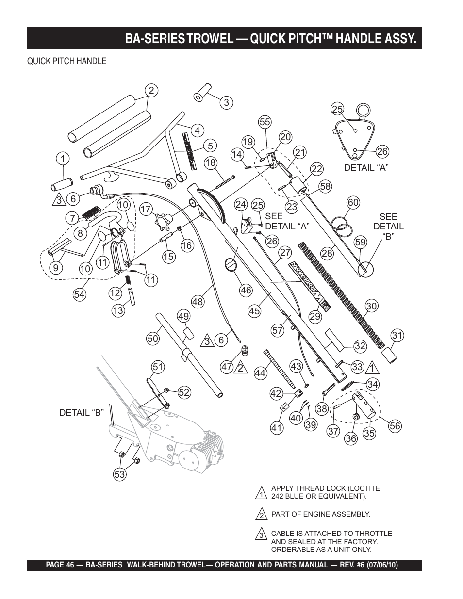 Ba-series trowel — quick pitch™ handle assy | Multiquip BA-SERIES User Manual | Page 46 / 120