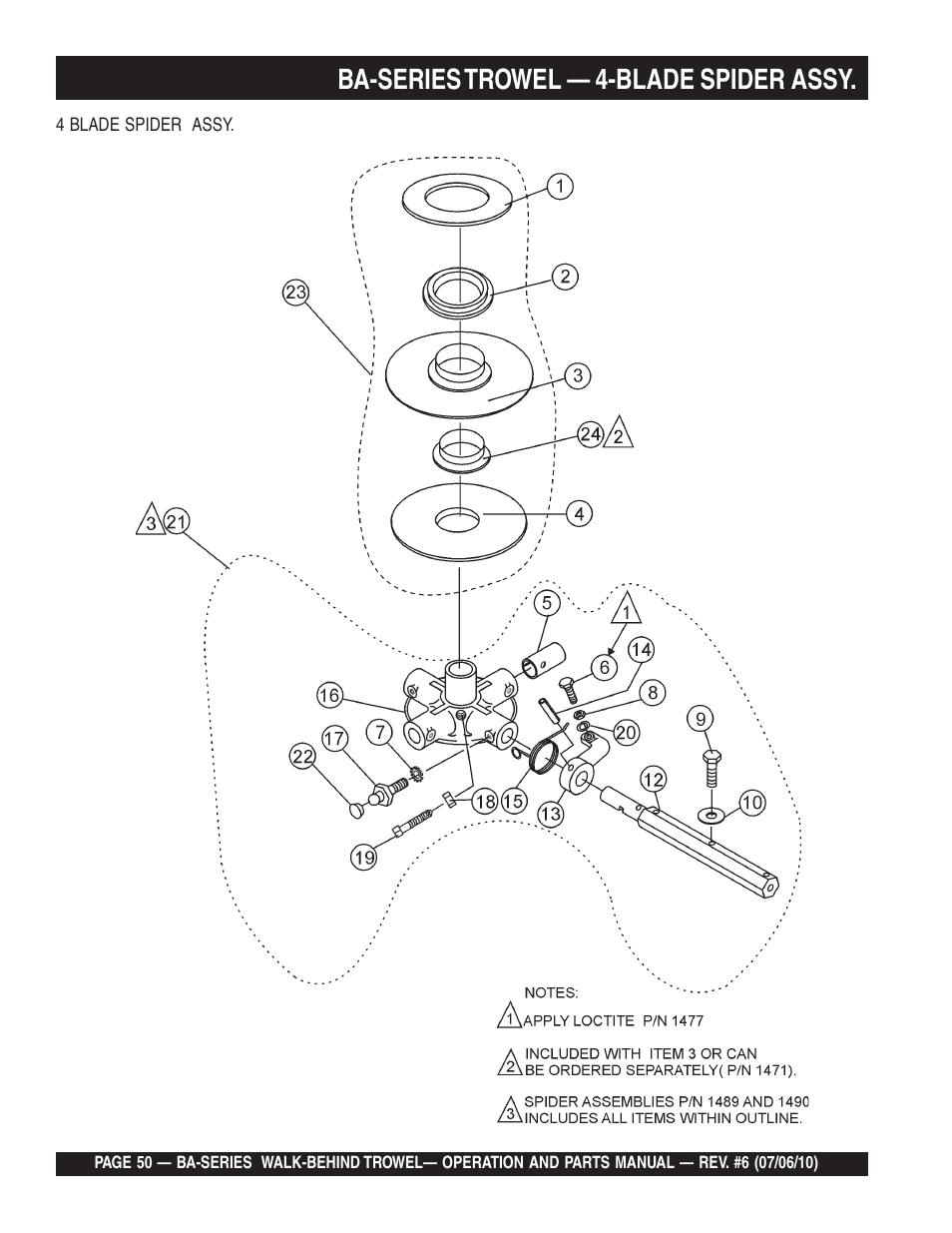 Ba-series trowel — 4-blade spider assy | Multiquip BA-SERIES User Manual | Page 50 / 120