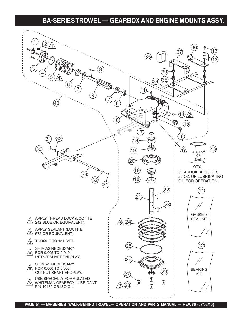 Ba-series trowel — gearbox and engine mounts assy | Multiquip BA-SERIES User Manual | Page 54 / 120