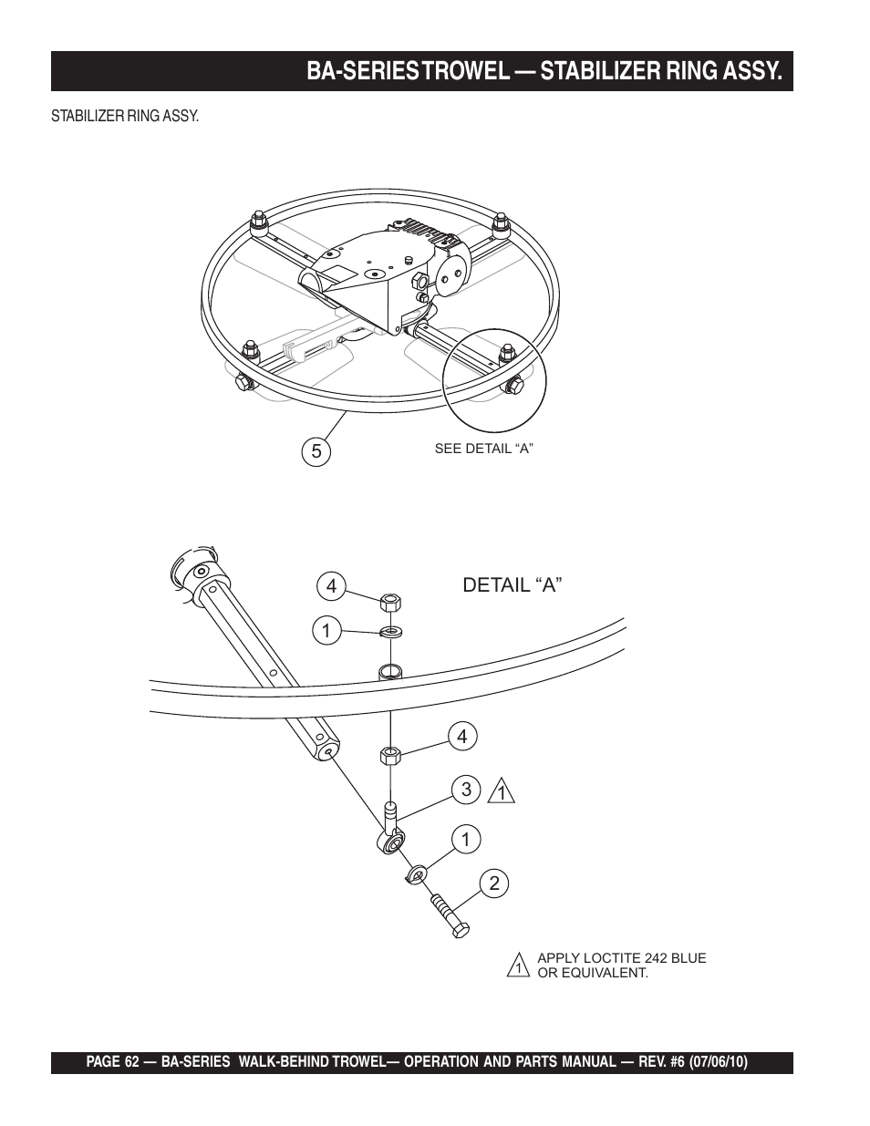 Ba-series trowel — stabilizer ring assy | Multiquip BA-SERIES User Manual | Page 62 / 120
