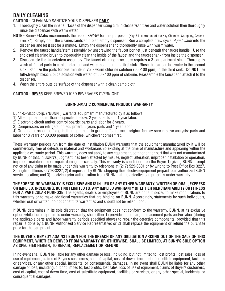 Daily cleaning | Bunn TDO-4 User Manual | Page 2 / 2
