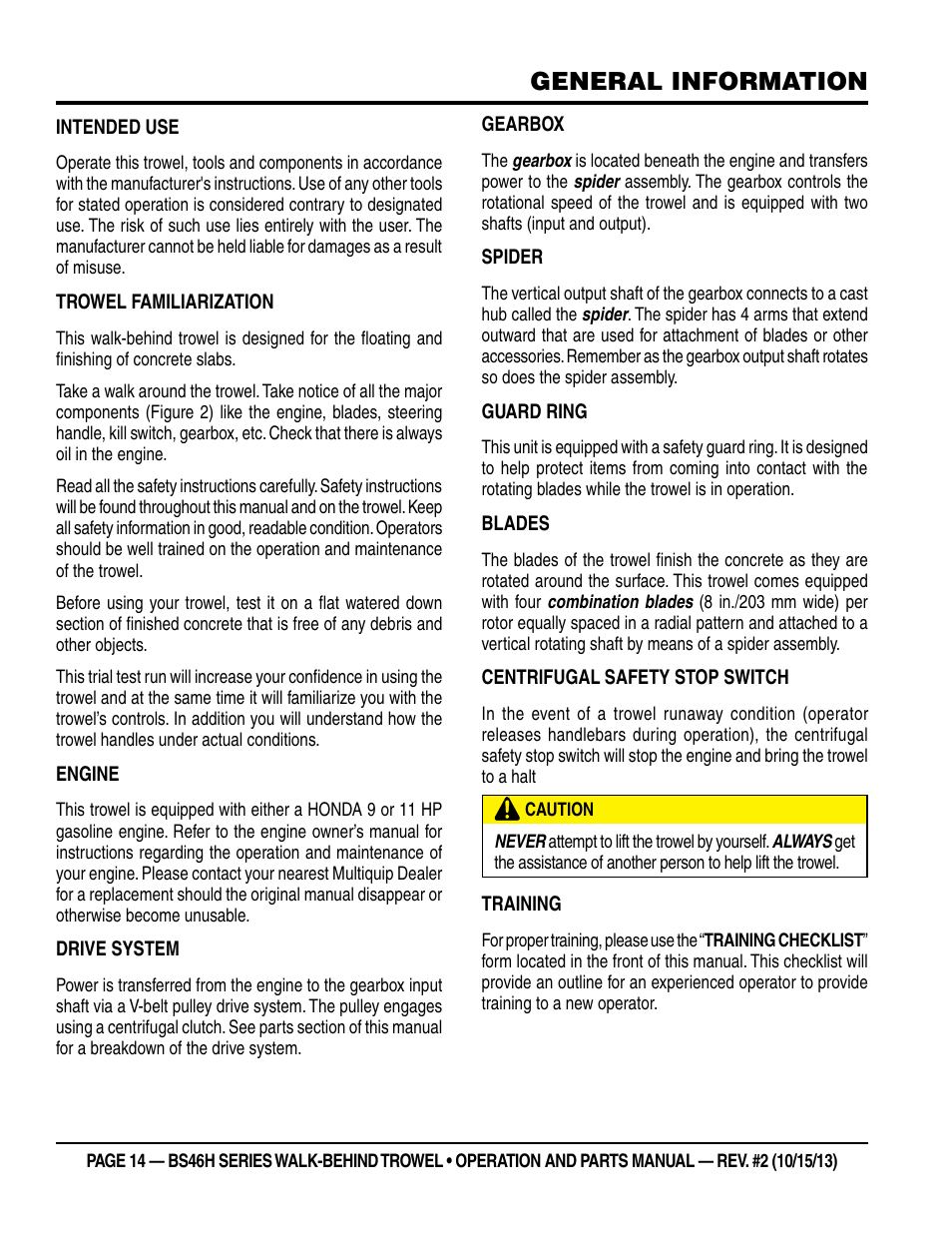 General information | Multiquip BS46HLE User Manual | Page 14 / 68