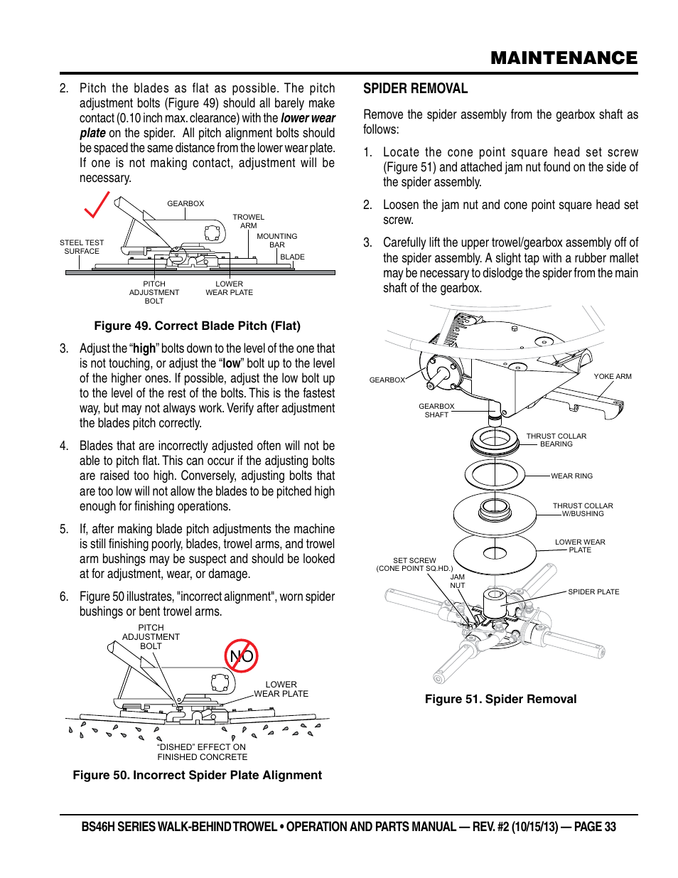 Maintenance, Spider removal | Multiquip BS46HLE User Manual | Page 33 / 68