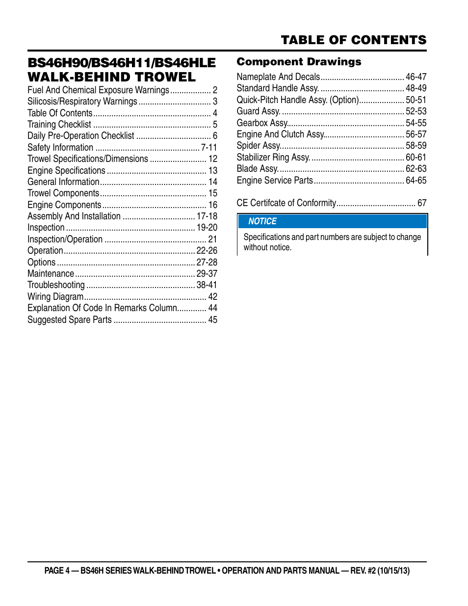 Multiquip BS46HLE User Manual | Page 4 / 68