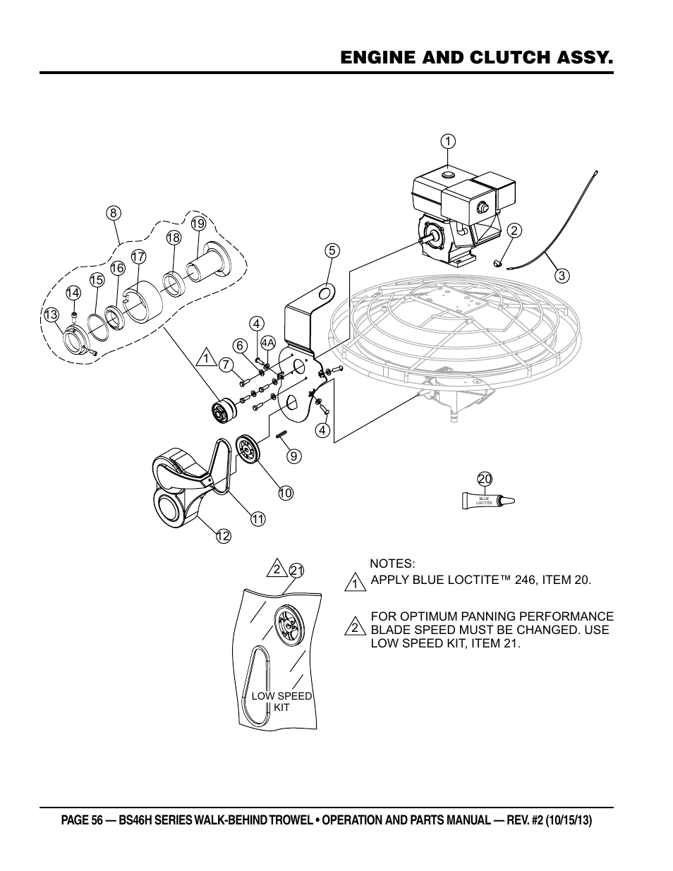 Engine and clutch assy | Multiquip BS46HLE User Manual | Page 56 / 68