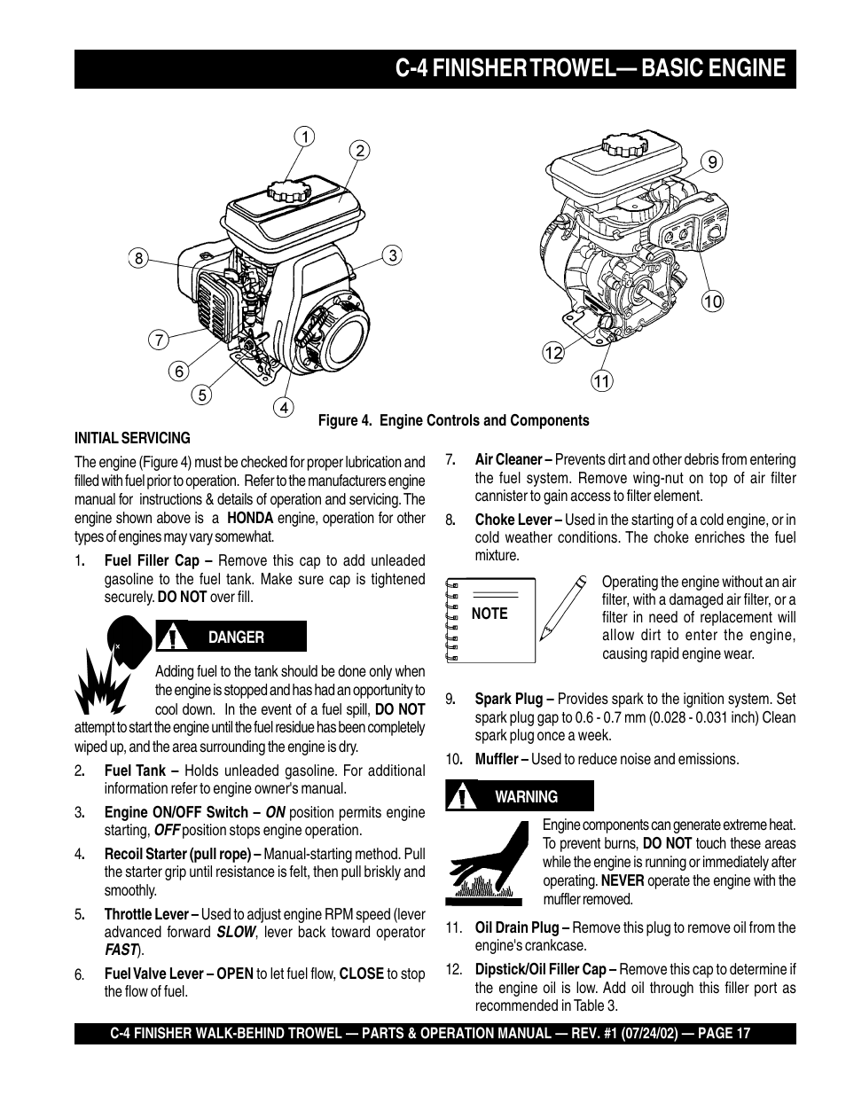 C-4 finisher trowel— basic engine | Multiquip C42H User Manual | Page 17 / 84