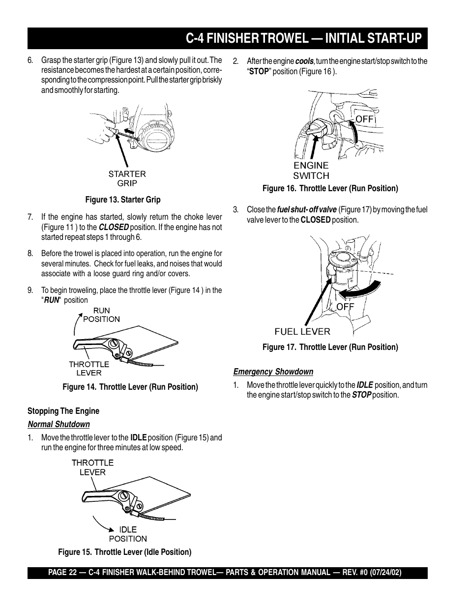 C-4 finisher trowel — initial start-up | Multiquip C42H User Manual | Page 22 / 84