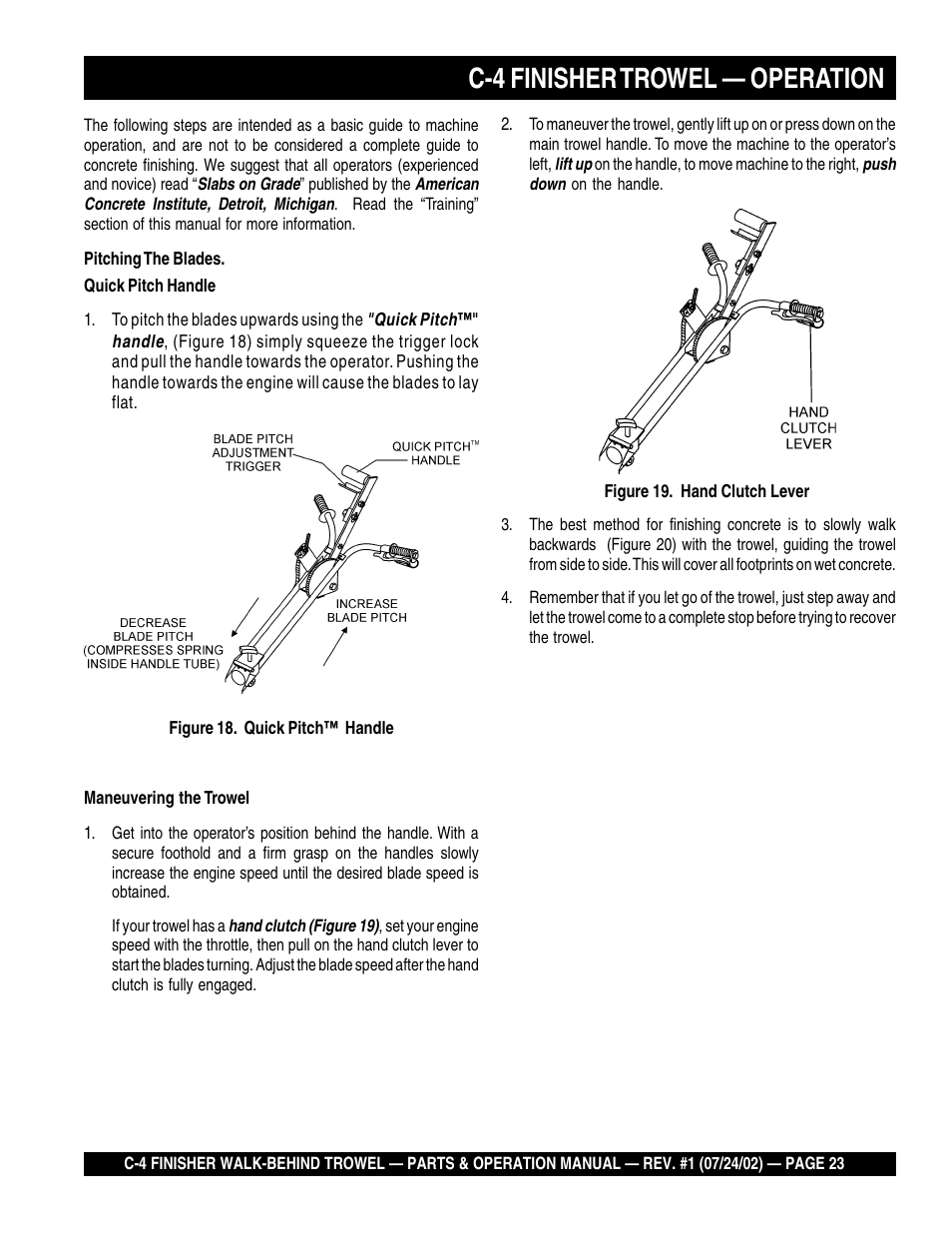 C-4 finisher trowel — operation | Multiquip C42H User Manual | Page 23 / 84