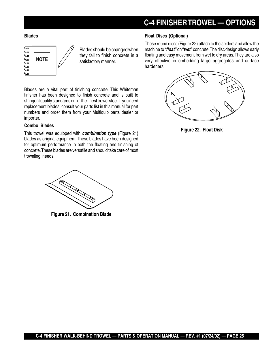 C-4 finisher trowel — options | Multiquip C42H User Manual | Page 25 / 84