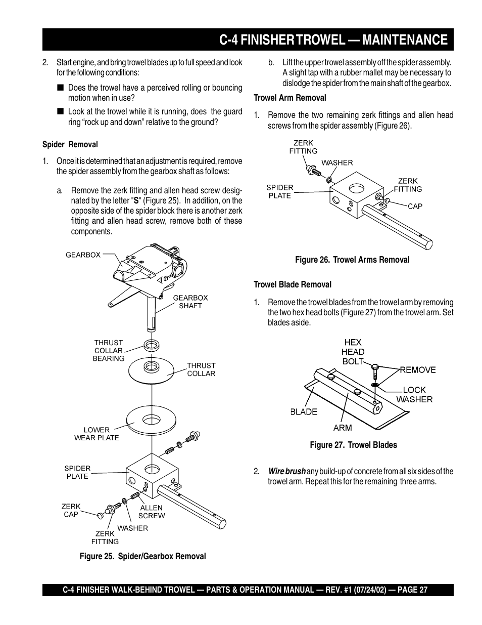 C-4 finisher trowel — maintenance | Multiquip C42H User Manual | Page 27 / 84