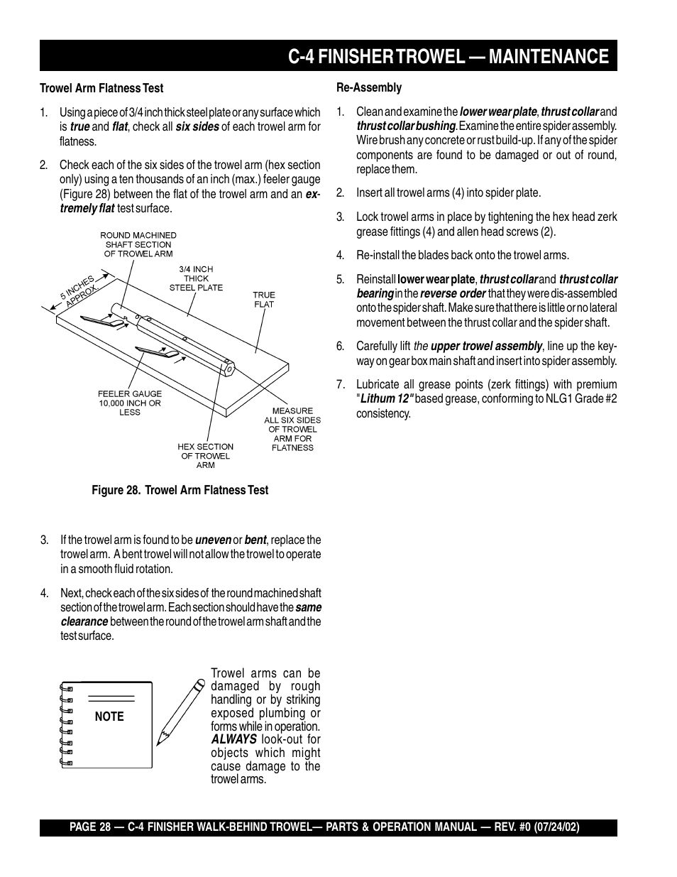 C-4 finisher trowel — maintenance | Multiquip C42H User Manual | Page 28 / 84