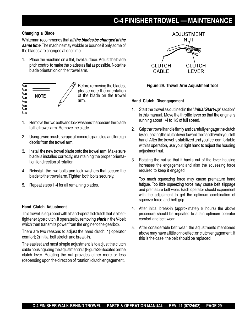 C-4 finisher trowel — maintenance | Multiquip C42H User Manual | Page 29 / 84