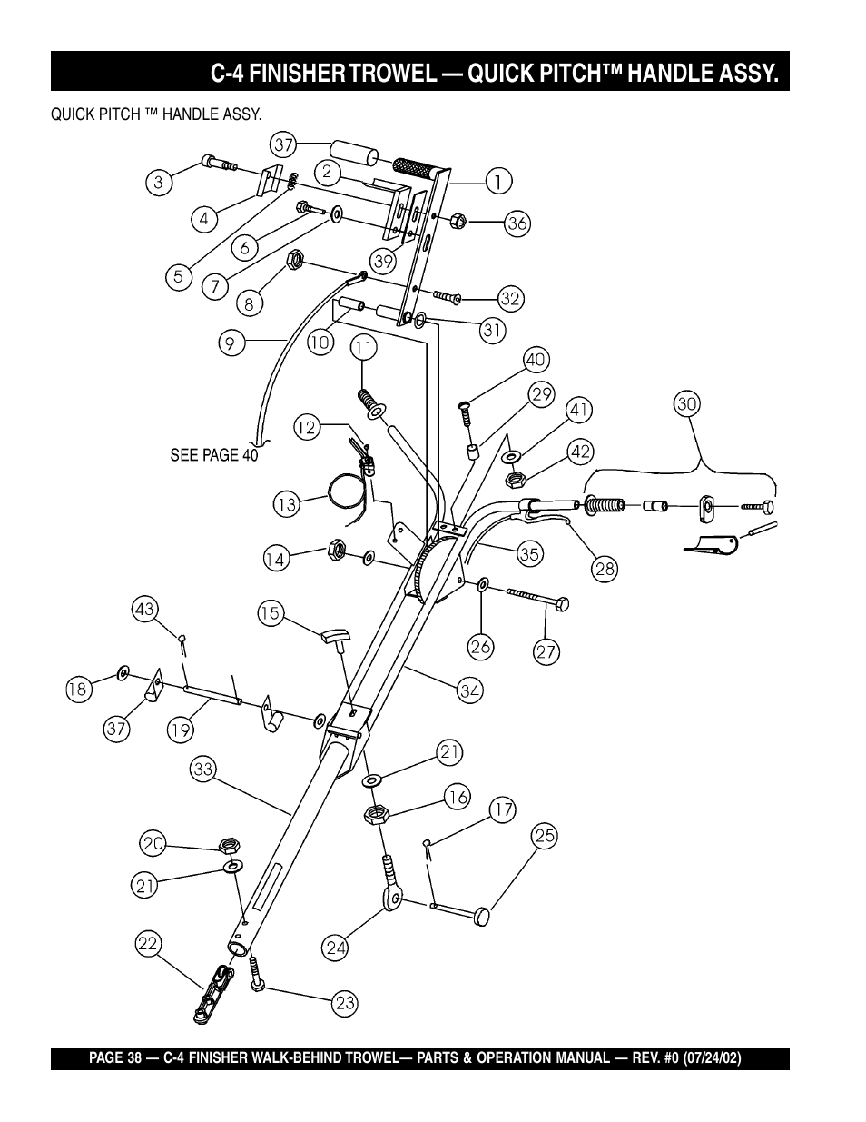 C-4 finisher trowel — quick pitch™ handle assy | Multiquip C42H User Manual | Page 38 / 84